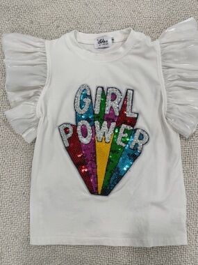Lola + The Boys White 'Girl Power' Sequin Rainbow Tee